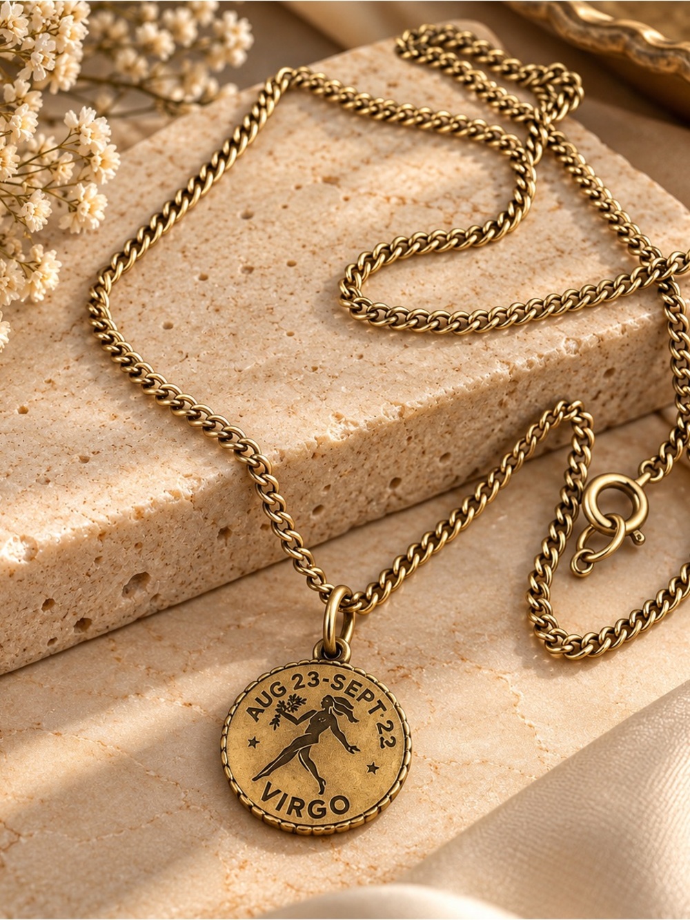 Vintage 14k Gold Filled Virgo zodiac medallion necklace